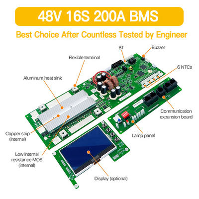 16S 48V スマートBMS 太陽系貯蔵 100A 200A LiFePO4 バッテリー管理システム