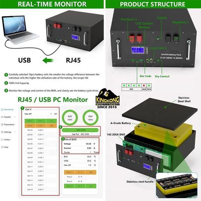 OEM 51.2V 15Kwh ソーラーインバーター LFP4 LiFePO4 バッテリーパック 48V 300Ah マックス 32 パラレル