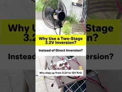 バッテリー リチウム 3.2V → 12V → 220V: 直射 3.2V と比べると,効率が高く,損失が少ない